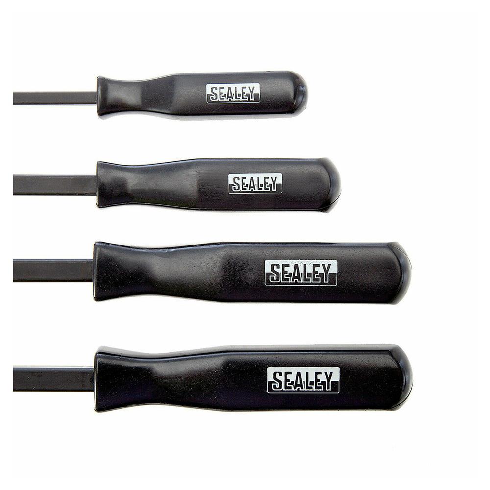 Sealey Chrome Vanadium Prybar 200mm 300mm 450mm 600mm 4 Piece Set - Black