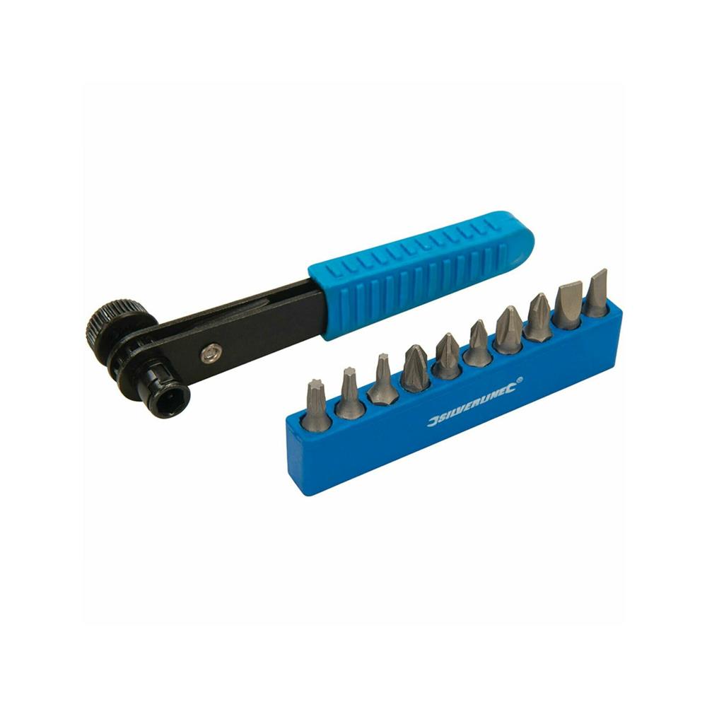 Silverline Offset Ratchet Screwdriver 11 Piece Set - Black/Blue
