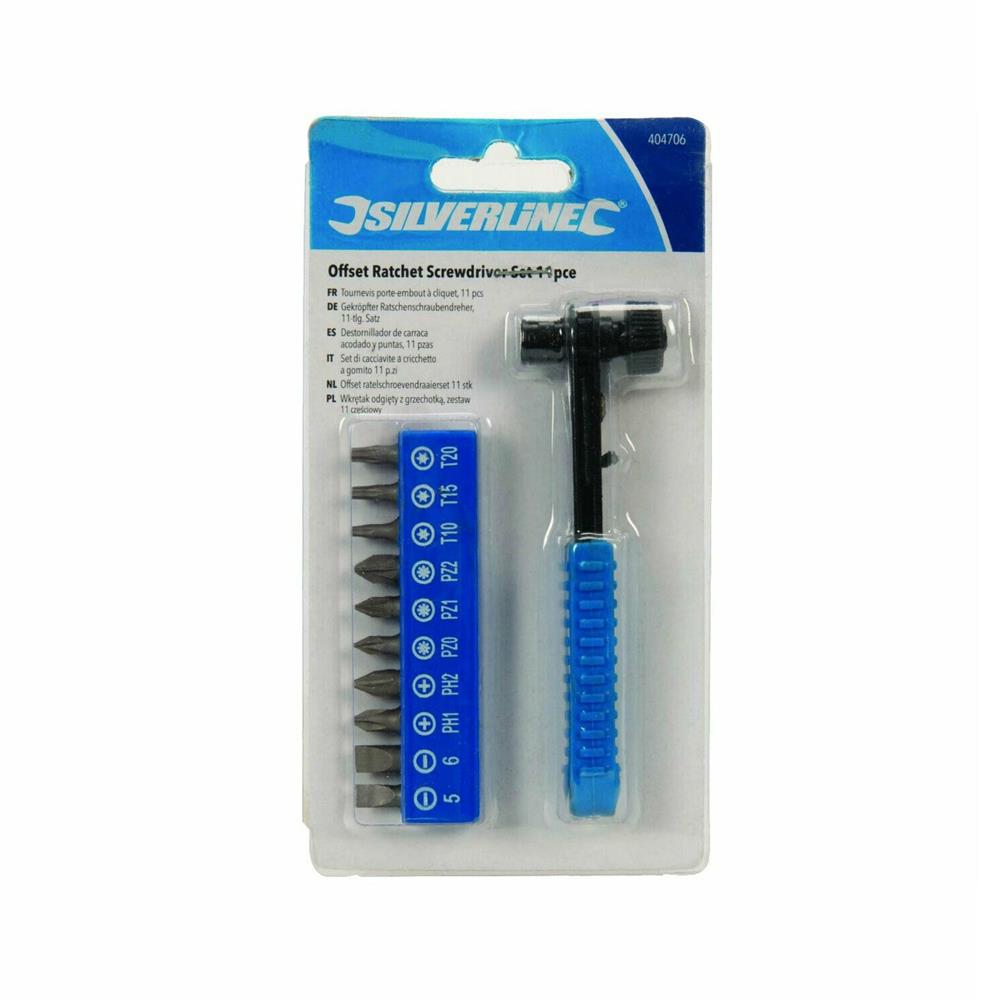 Silverline Offset Ratchet Screwdriver 11 Piece Set - Black/Blue
