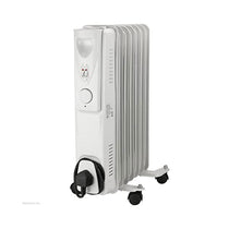 Daewoo 7 Fin Oil Filled Radiator Heater With Thermostat And Wheels 1500W - White
