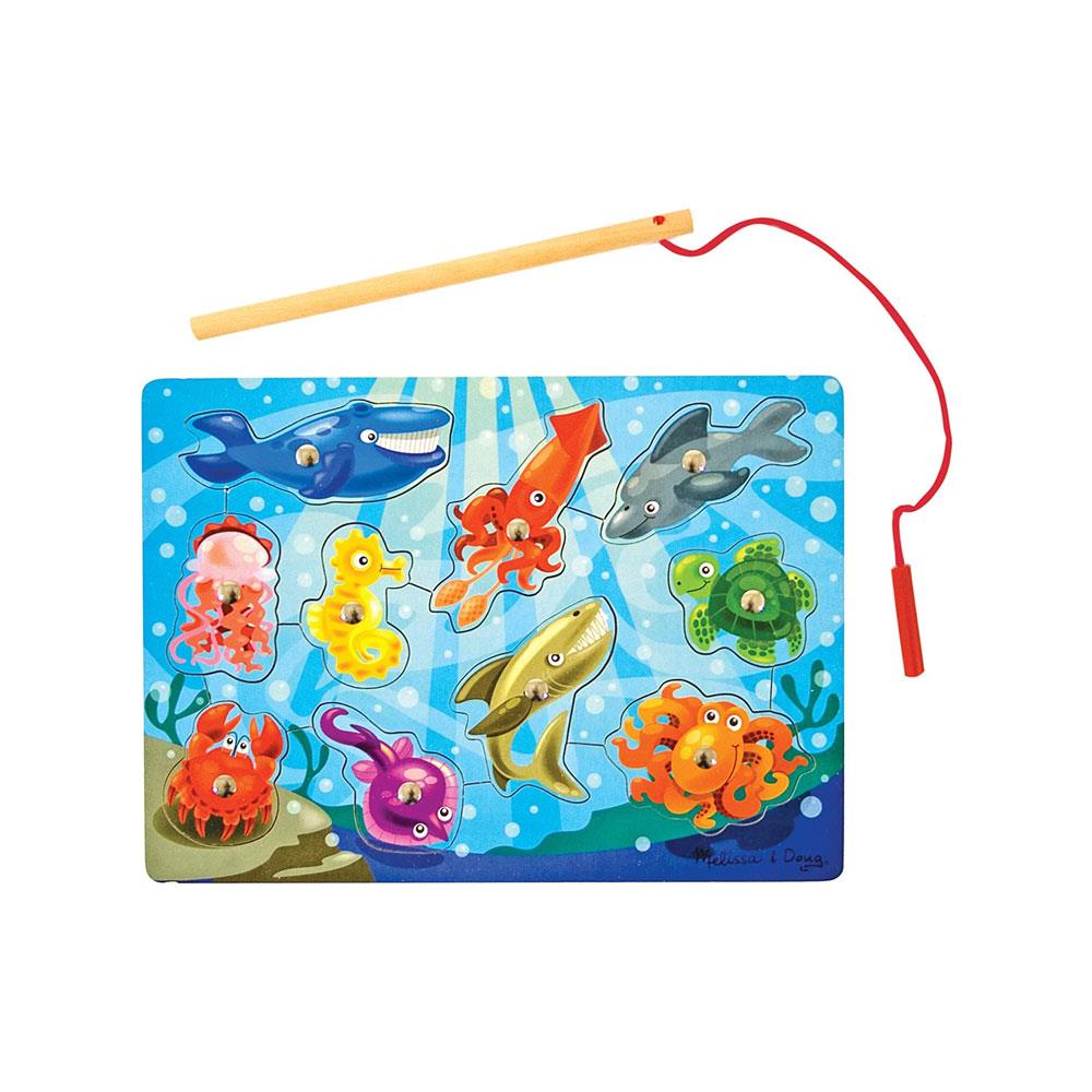 Melissa & Doug Fishing Magnetic Wooden Puzzle Game - 10 Pcs Wooden Ocean Animal Magnets & A Fishing Pole - Multicolor Main image