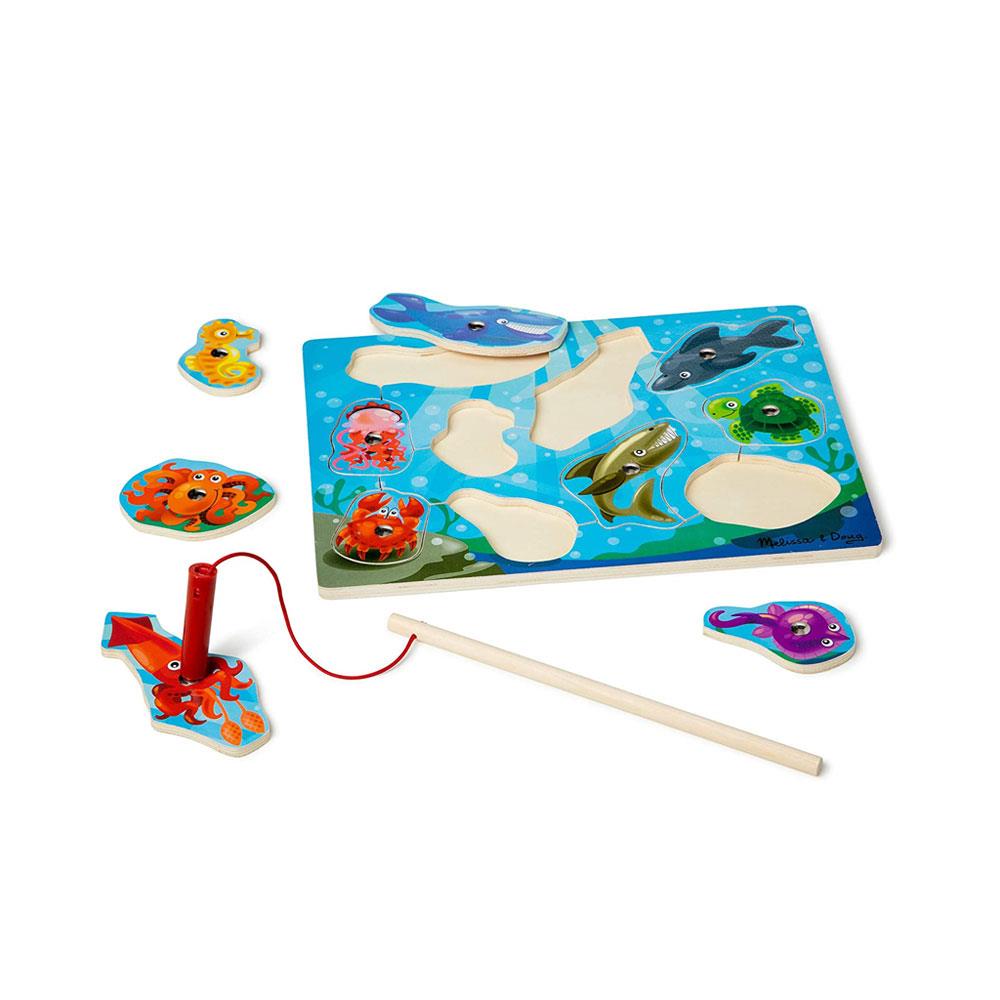 Melissa & Doug Fishing Magnetic Wooden Puzzle Game - 10 Pcs Wooden Ocean Animal Magnets & A Fishing Pole - Multicolor Secondary image