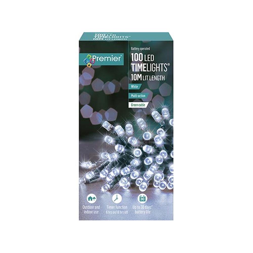 Premier Christmas Multi Action Battery Operated 100 LEDs Lights With Timer - White