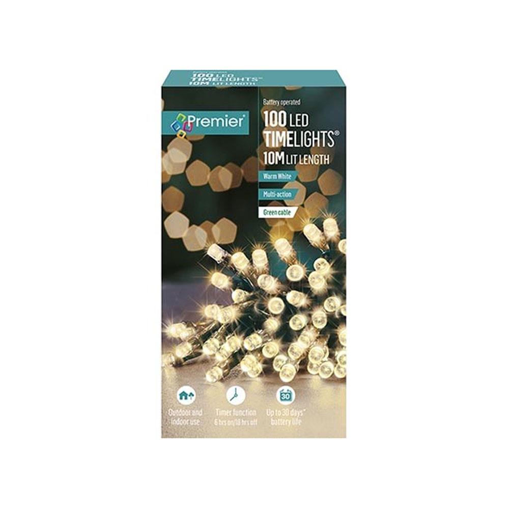 Premier Christmas Multi Action Battery Operated 100 LEDs Lights With Timer - Warm White Main image