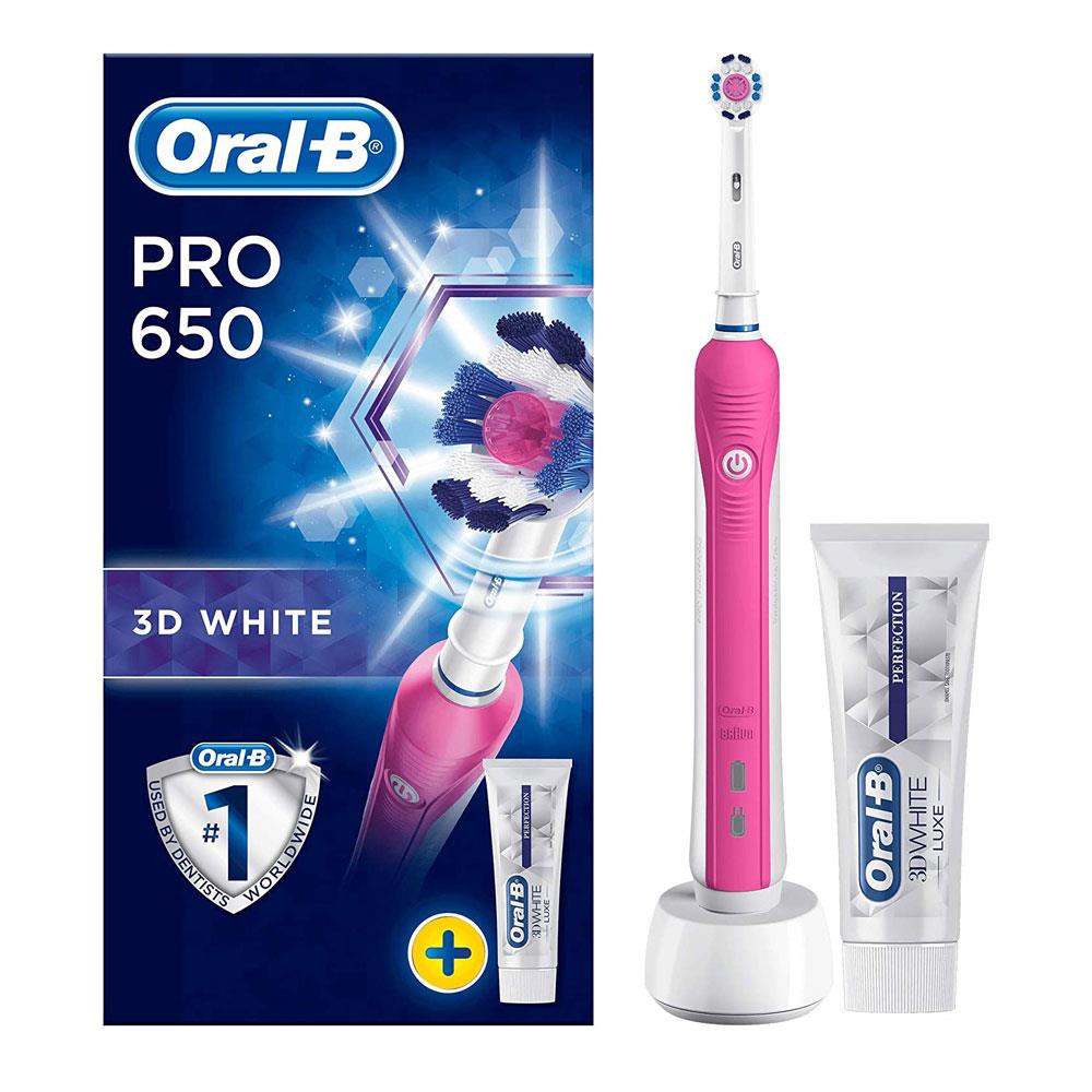Oral-B Pro 650 Pink 3D White Electric Rechargeable Toothbrush + Toothpaste Set Main image