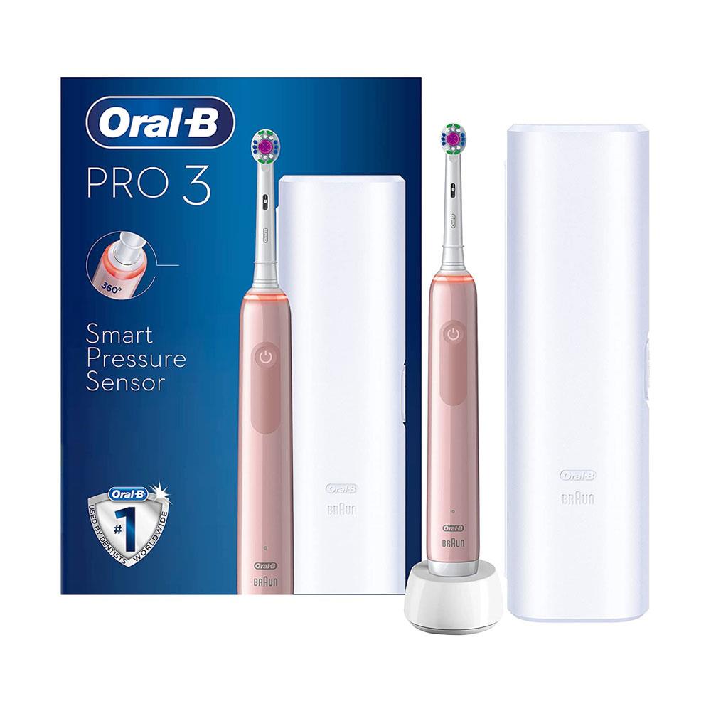 Oral-B Pro 3 3500 Electric Rechargeable Toothbrush with Visible Pressure Sensor And Travel Case - Pink