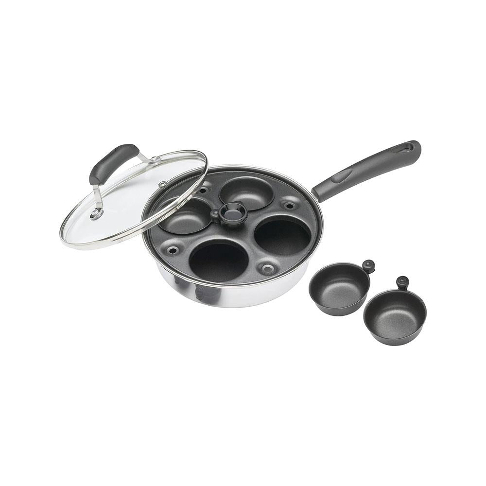 KitchenCraft Aluminum Coated Carbon Steel Four Hole Egg Poacher 21 cm 5 Litres - Silver