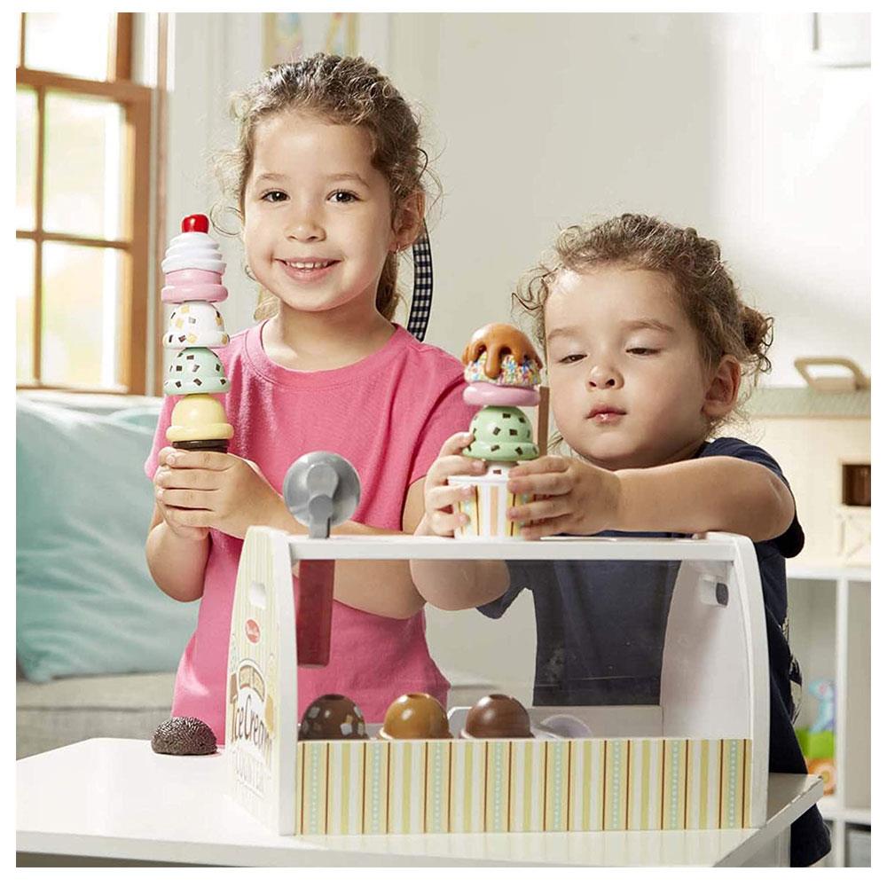 Melissa & Doug Wooden Scoop & Serve Ice Cream Counter Play Toy Set 28 Pcs