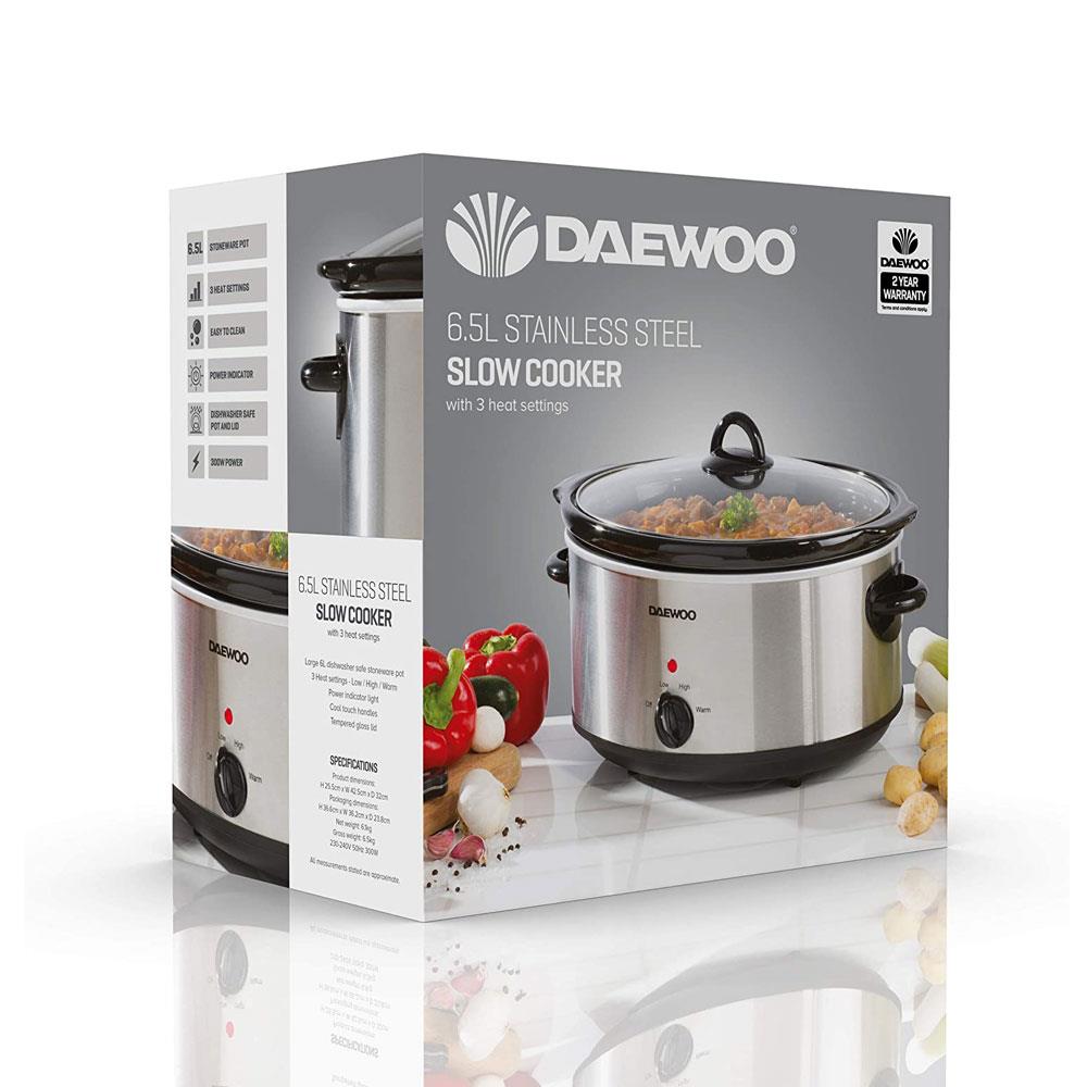 Daewoo Slow Cooker Stainless Steel 6.5 Litres - Grey