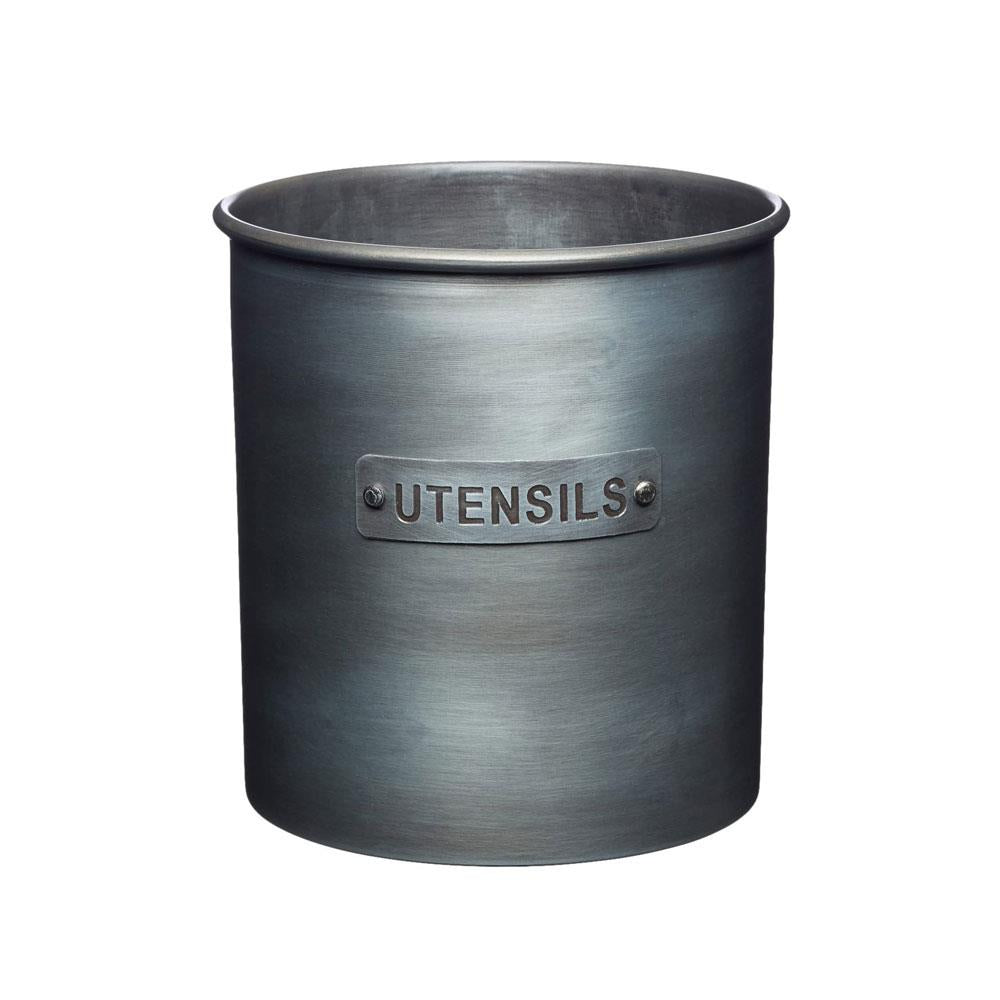 KitchenCraft Industrial Kitchen Vintage-Style Metal Utensil Holder 13.5 x 14.5 cm (5.5” x 5.5”) - Grey Main image