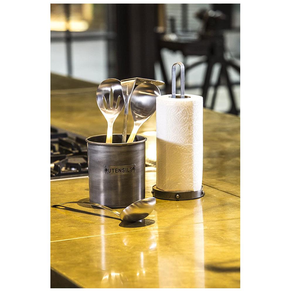 KitchenCraft Industrial Kitchen Vintage-Style Metal Utensil Holder 13.5 x 14.5 cm (5.5” x 5.5”) - Grey