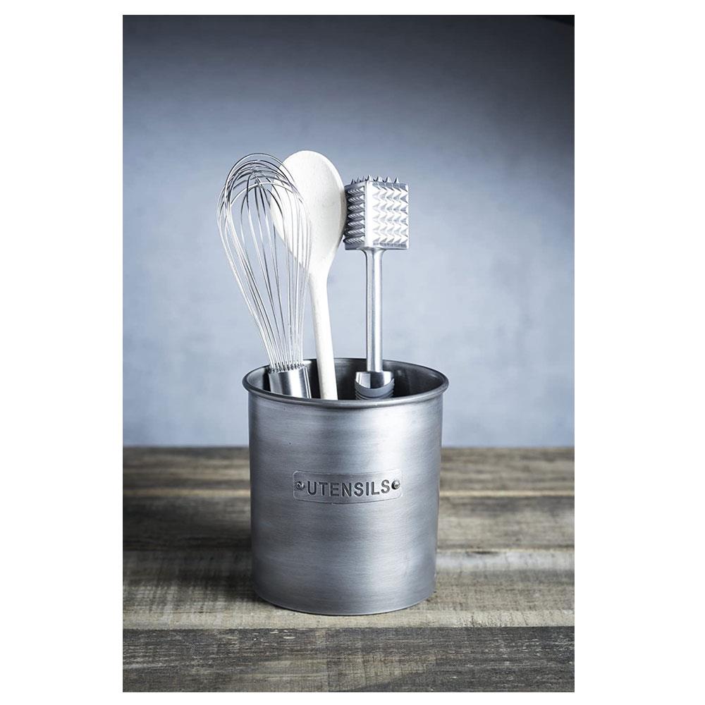 KitchenCraft Industrial Kitchen Vintage-Style Metal Utensil Holder 13.5 x 14.5 cm (5.5” x 5.5”) - Grey