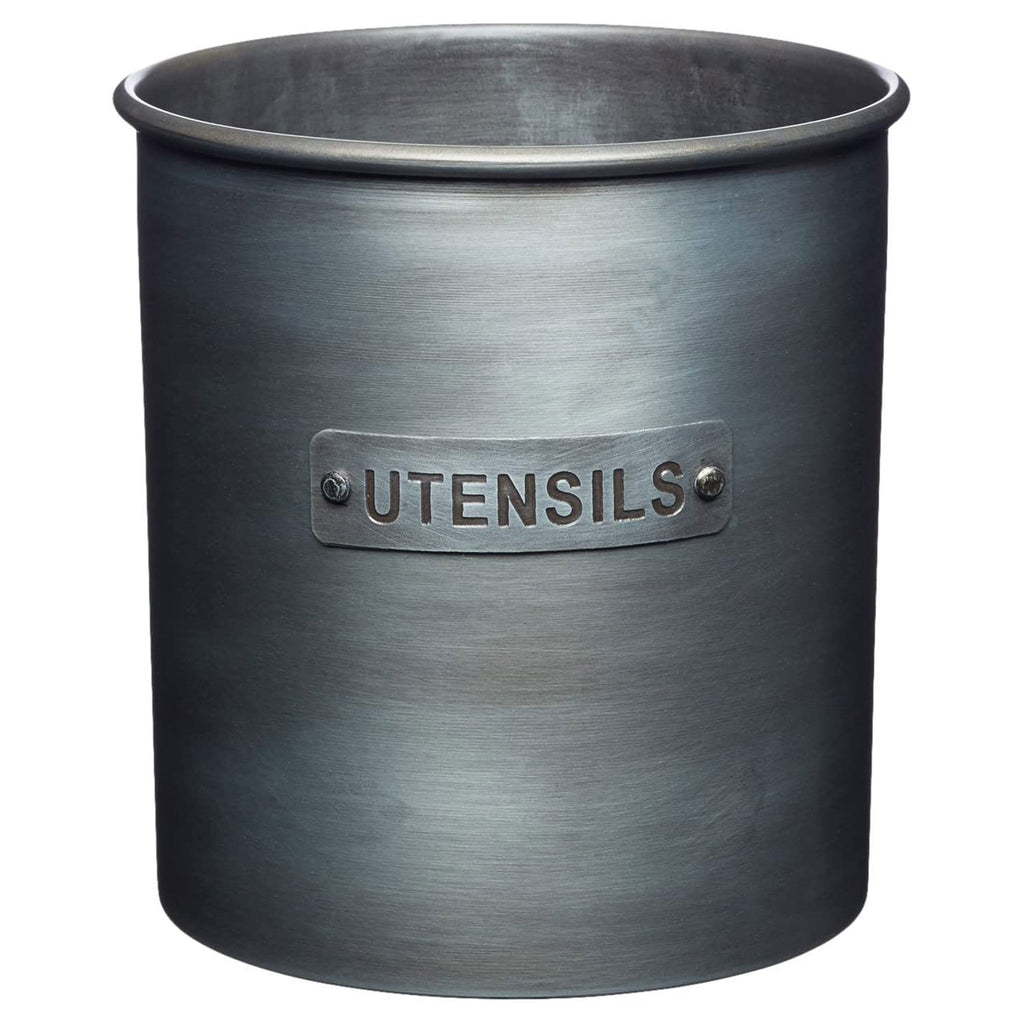 KitchenCraft Industrial Kitchen Vintage-Style Metal Utensil Holder 13.5 x 14.5 cm (5.5” x 5.5”) - Grey