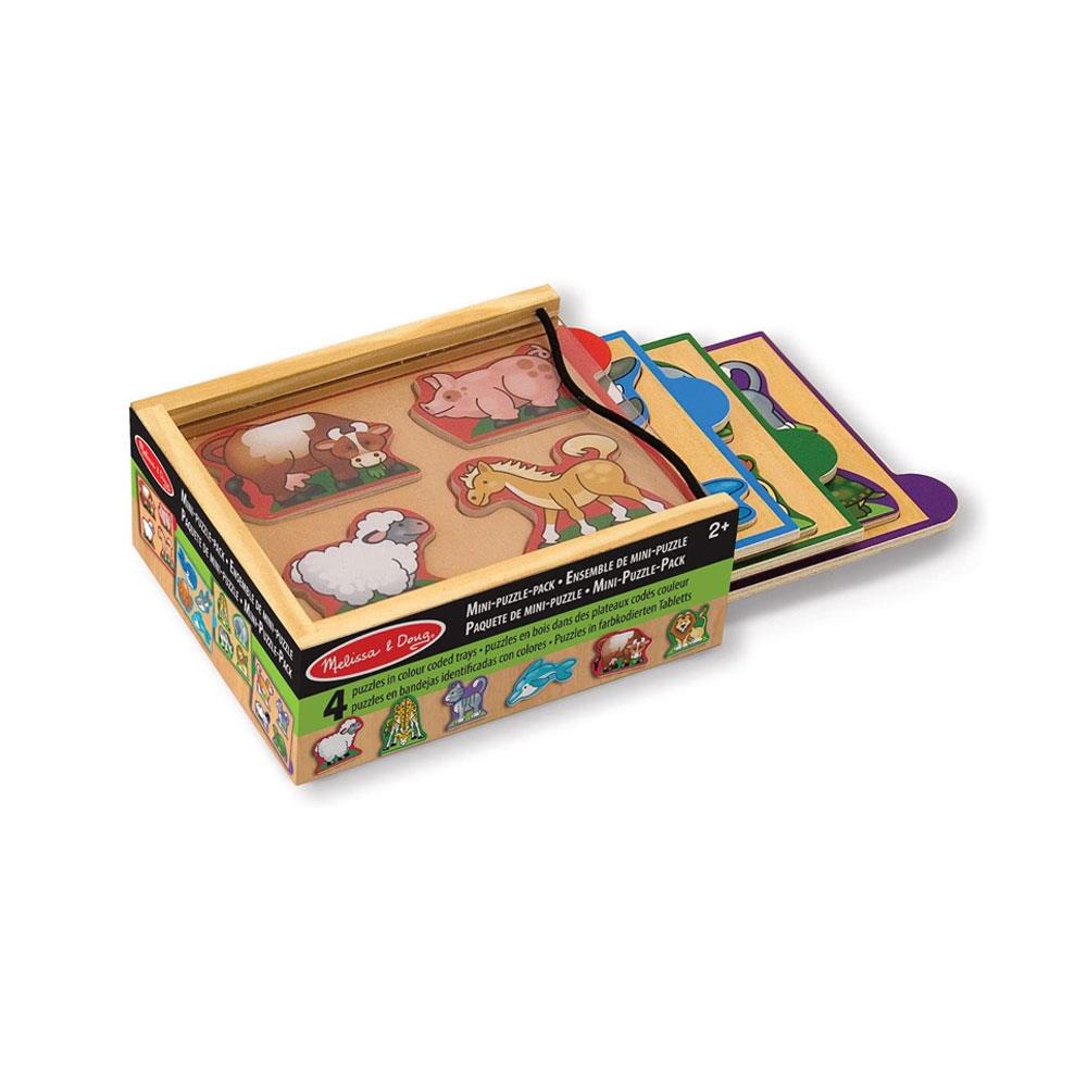 Melissa & Doug Animals Wooden Mini Puzzle Pack Set of 4 Piece Adorable Animal Puzzles With Storage And Travel Case - Multicolour Main image