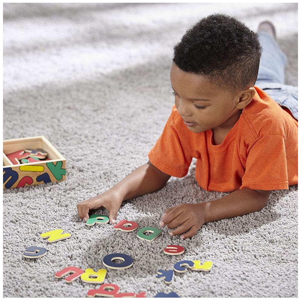 Melissa & Doug Wooden Letter Alphabet Magnets In A Box - 52 Pieces Developmental Toys - Sturdy Wooden Construction - Multicolour