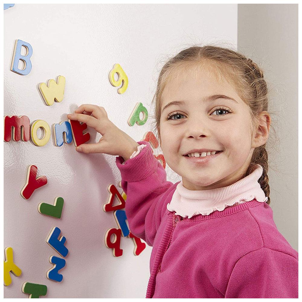 Melissa & Doug Wooden Letter Alphabet Magnets In A Box - 52 Pieces Developmental Toys - Sturdy Wooden Construction - Multicolour