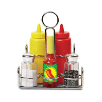 Melissa & Doug Let's Play House! Condiment Set - 6 Pieces - Pretend Play Sturdy Metal Caddy Realistic Sound Effects - Multicolour