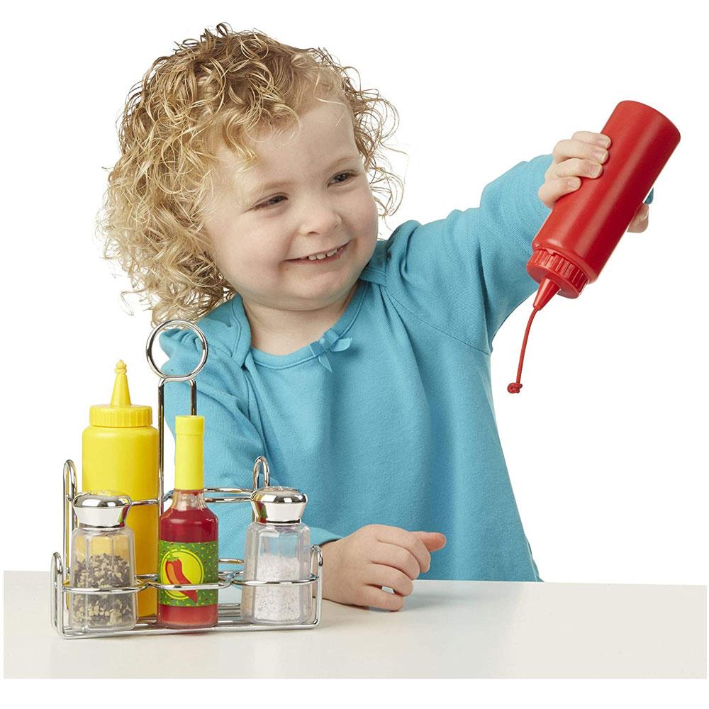 Melissa & Doug Let's Play House! Condiment Set - 6 Pieces - Pretend Play Sturdy Metal Caddy Realistic Sound Effects - Multicolour