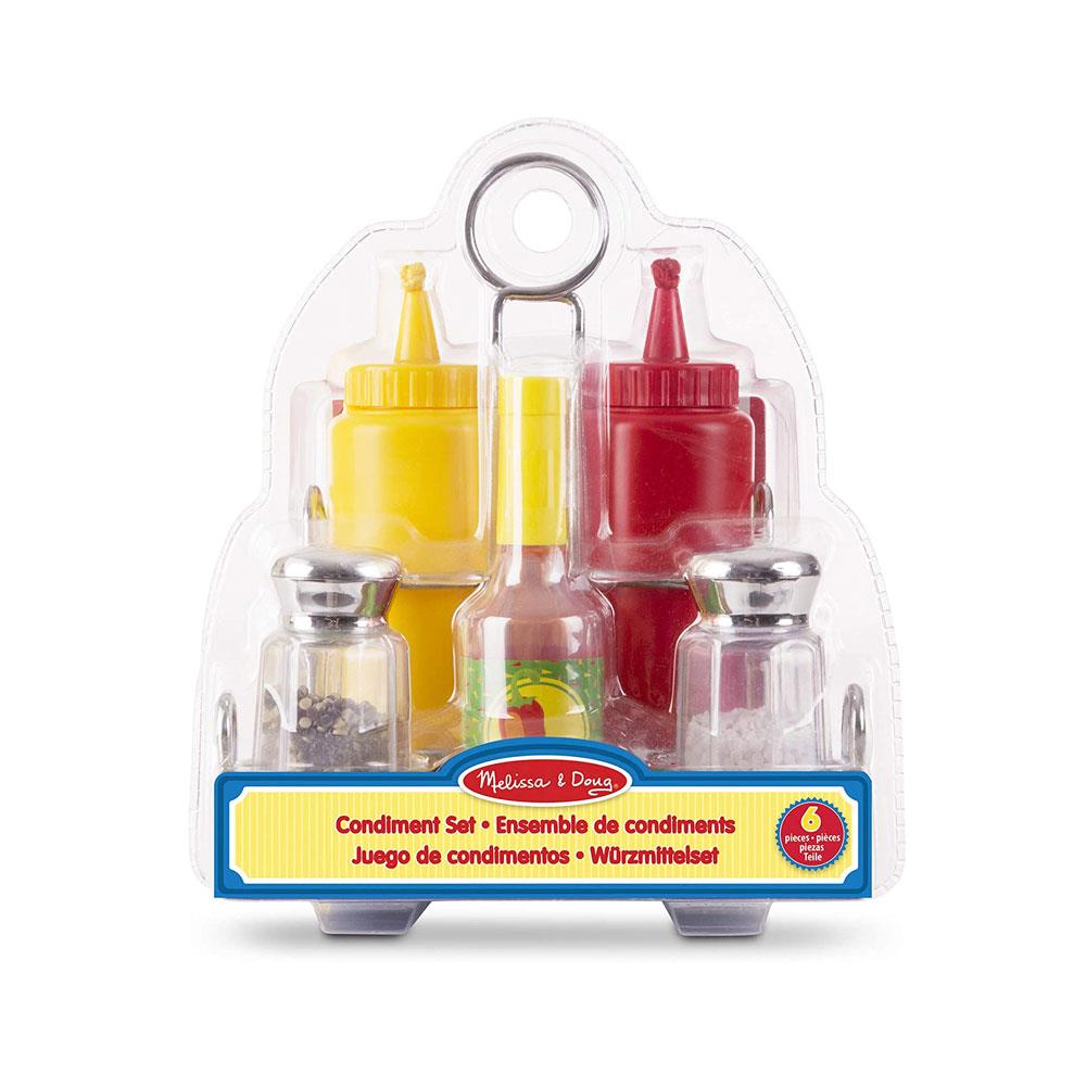 Melissa & Doug Let's Play House! Condiment Set - 6 Pieces - Pretend Play Sturdy Metal Caddy Realistic Sound Effects - Multicolour