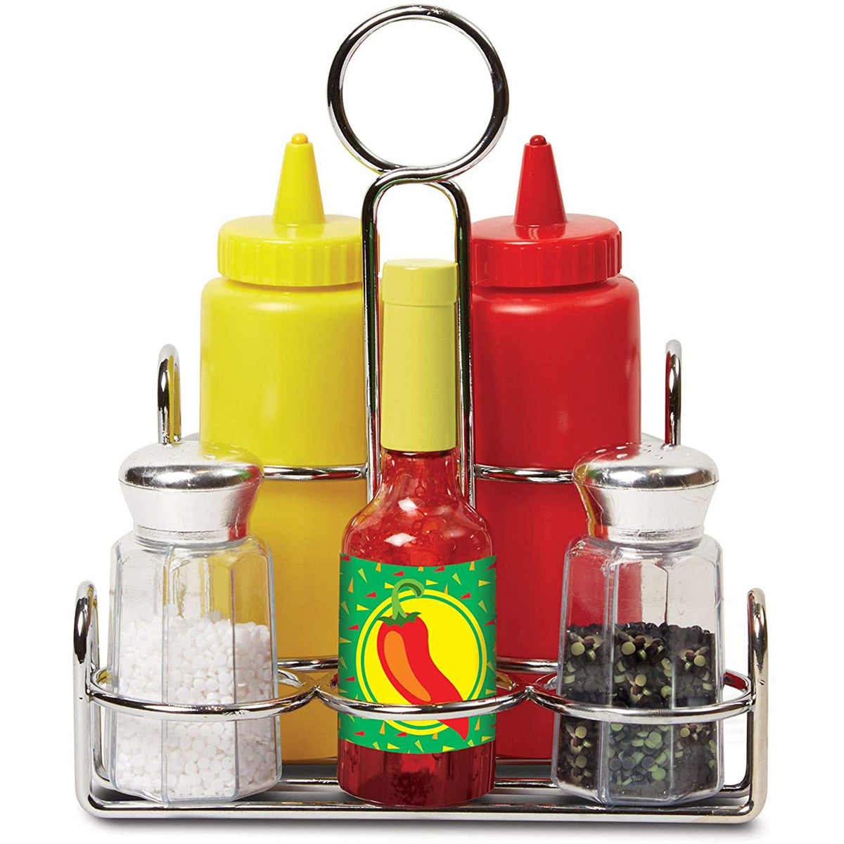Melissa & Doug Let's Play House! Condiment Set - 6 Pieces - Pretend Play Sturdy Metal Caddy Realistic Sound Effects - Multicolour Main image