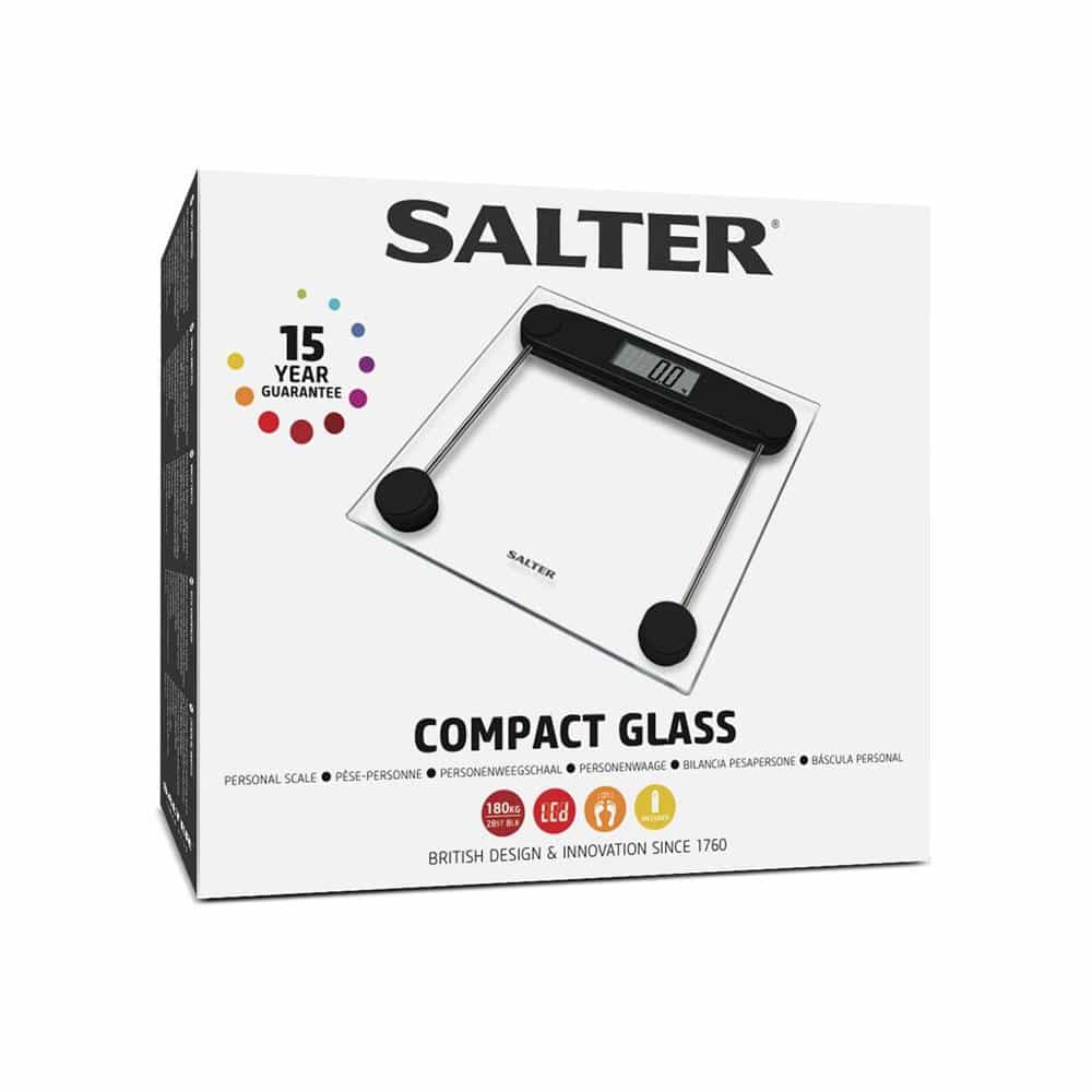 Salter Compact Glass Electronic Bathroom Scale 180kg Capacity - Clear
