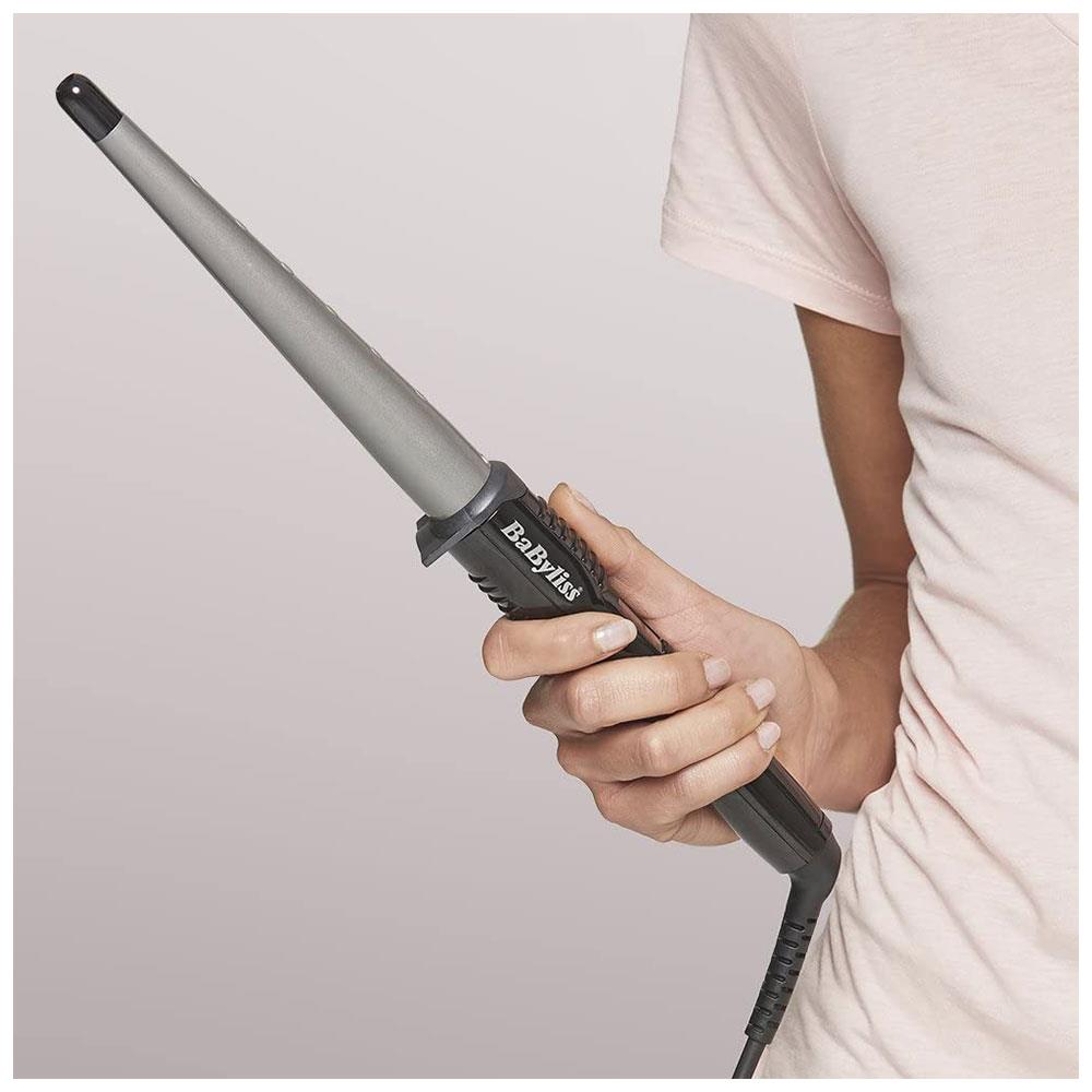 BaByliss Curling Wand Pro Flawless Smooth Shiny Curls 25mm-13mm Barrel - Black/Grey