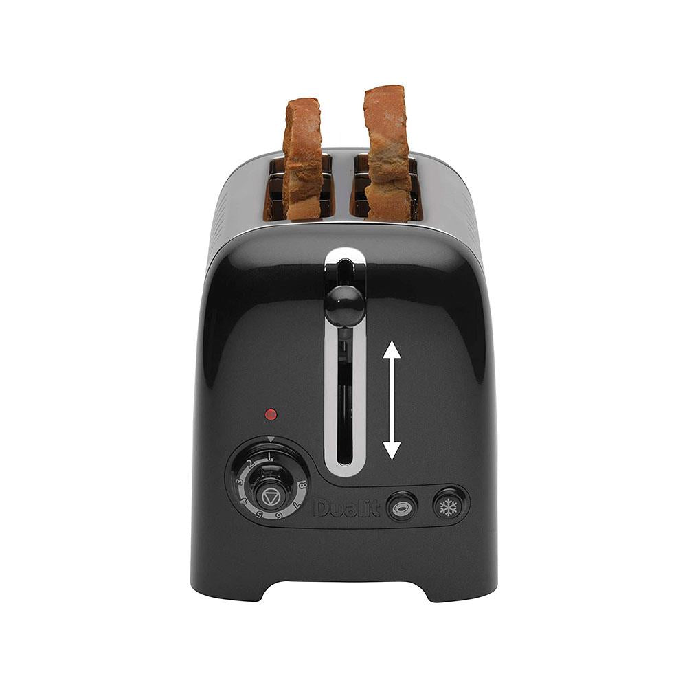 Dualit Lite 2 Slice Toaster With Bagel Defrost Cancel And Reheat Extra Wide Slots High Gloss 1100W - Black