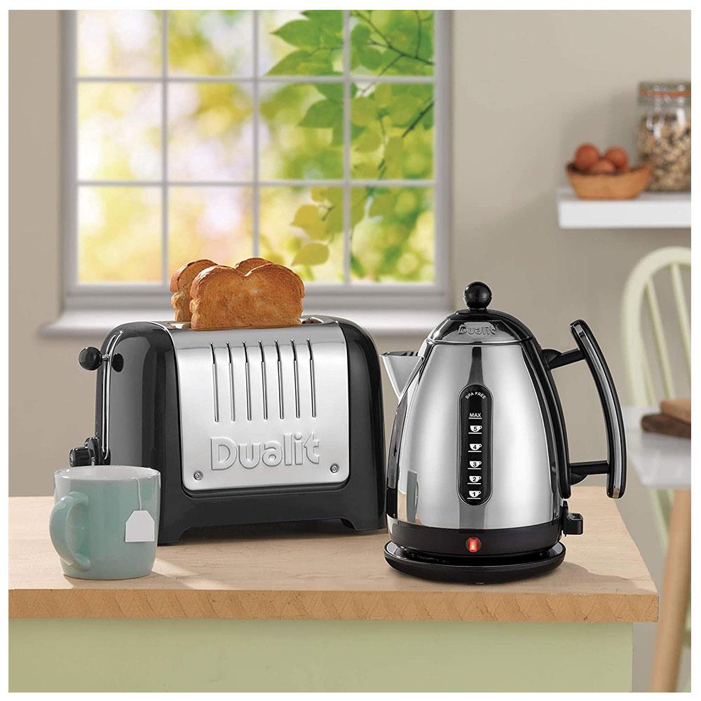 Dualit Lite 2 Slice Toaster With Bagel Defrost Cancel And Reheat Extra Wide Slots High Gloss 1100W - Black