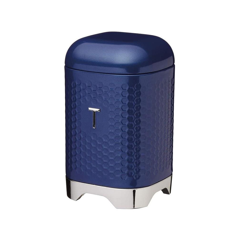 KitchenCraft Lovello Textured Retro Tea Canister With Geometric Embossed Finish 11 x 11 x 19 cm (4.5" x 4.5" x 7.5") - Midnight Navy Main image