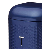 KitchenCraft Lovello Textured Retro Tea Canister With Geometric Embossed Finish 11 x 11 x 19 cm (4.5" x 4.5" x 7.5") - Midnight Navy