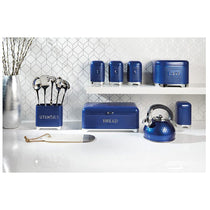 KitchenCraft Lovello Textured Retro Tea Canister With Geometric Embossed Finish 11 x 11 x 19 cm (4.5" x 4.5" x 7.5") - Midnight Navy