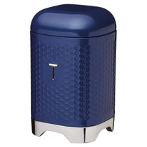 KitchenCraft Lovello Textured Retro Tea Canister With Geometric Embossed Finish 11 x 11 x 19 cm (4.5" x 4.5" x 7.5") - Midnight Navy