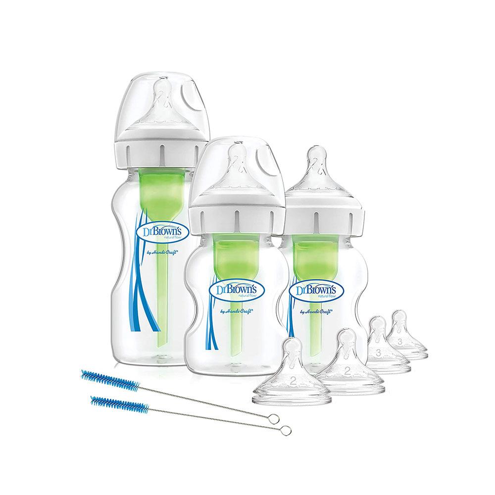 Dr Brown Natural Flow Options+ Anti-Colic Baby Bottles Starter Kit Gift Set - Clear