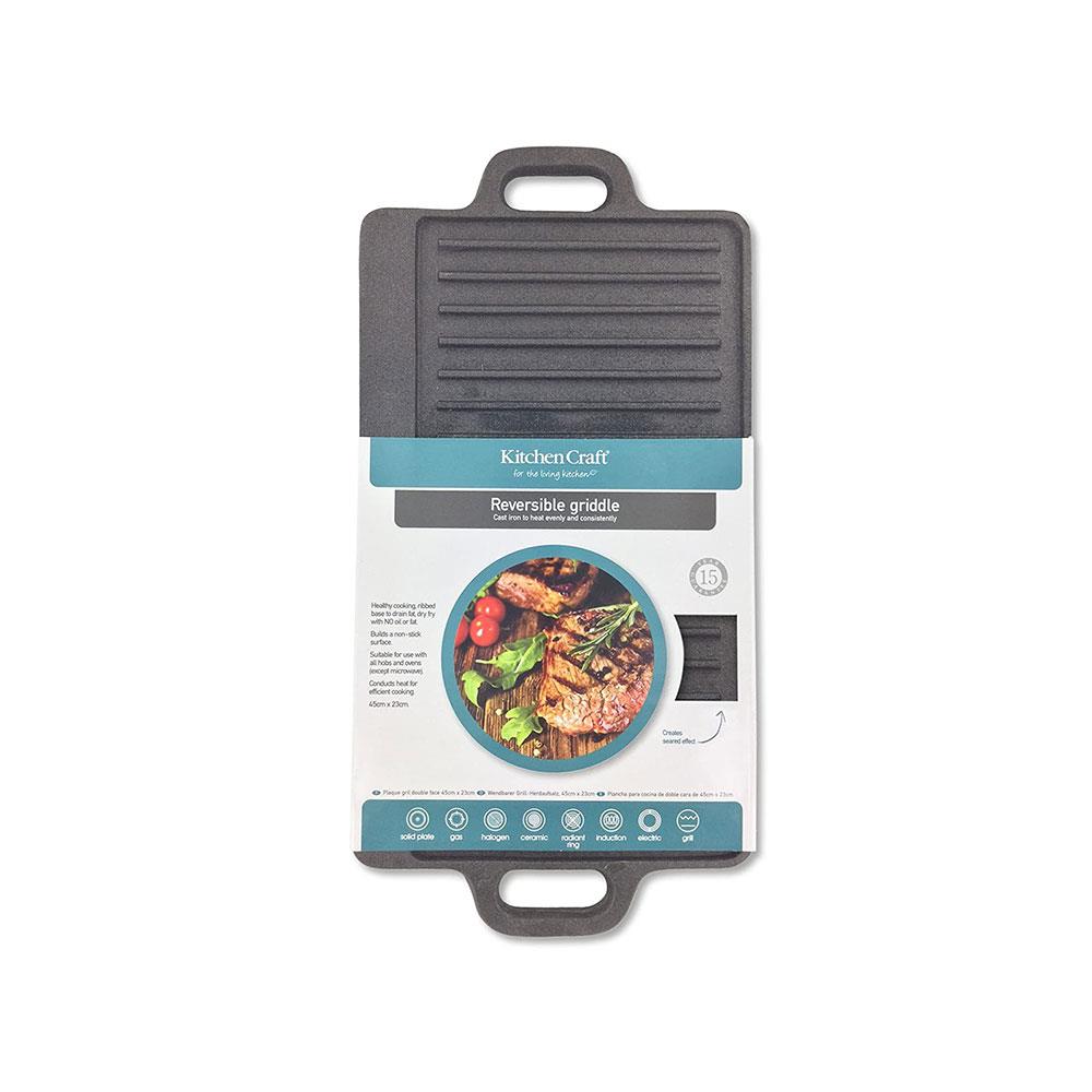 KitchenCraft Deluxe Cast Iron Griddle Plate With Non Stick Finish And Handles Induction Safe 45 x 23 cm - Black Main image