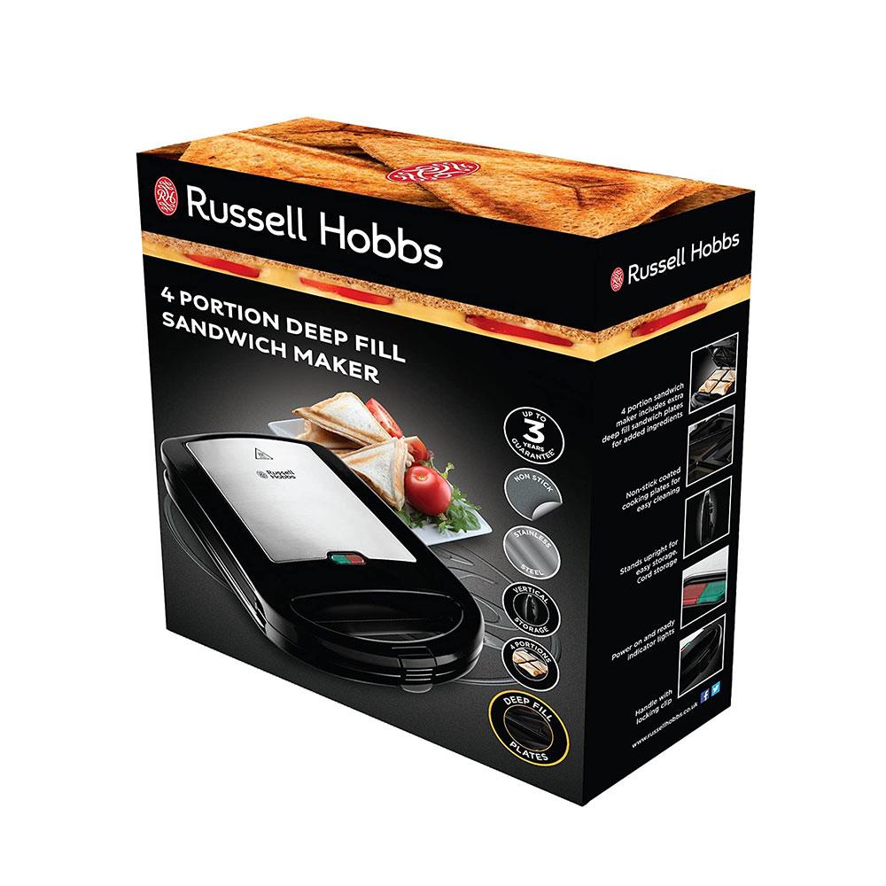 Russell Hobbs 4 Portion Deep Fill Non Stick Toastie Maker Black & Silver
