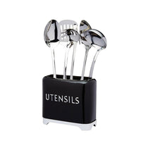 KitchenCraft Lovello Retro Utensil Holder With Geometric Textured Finish - Midnight Black