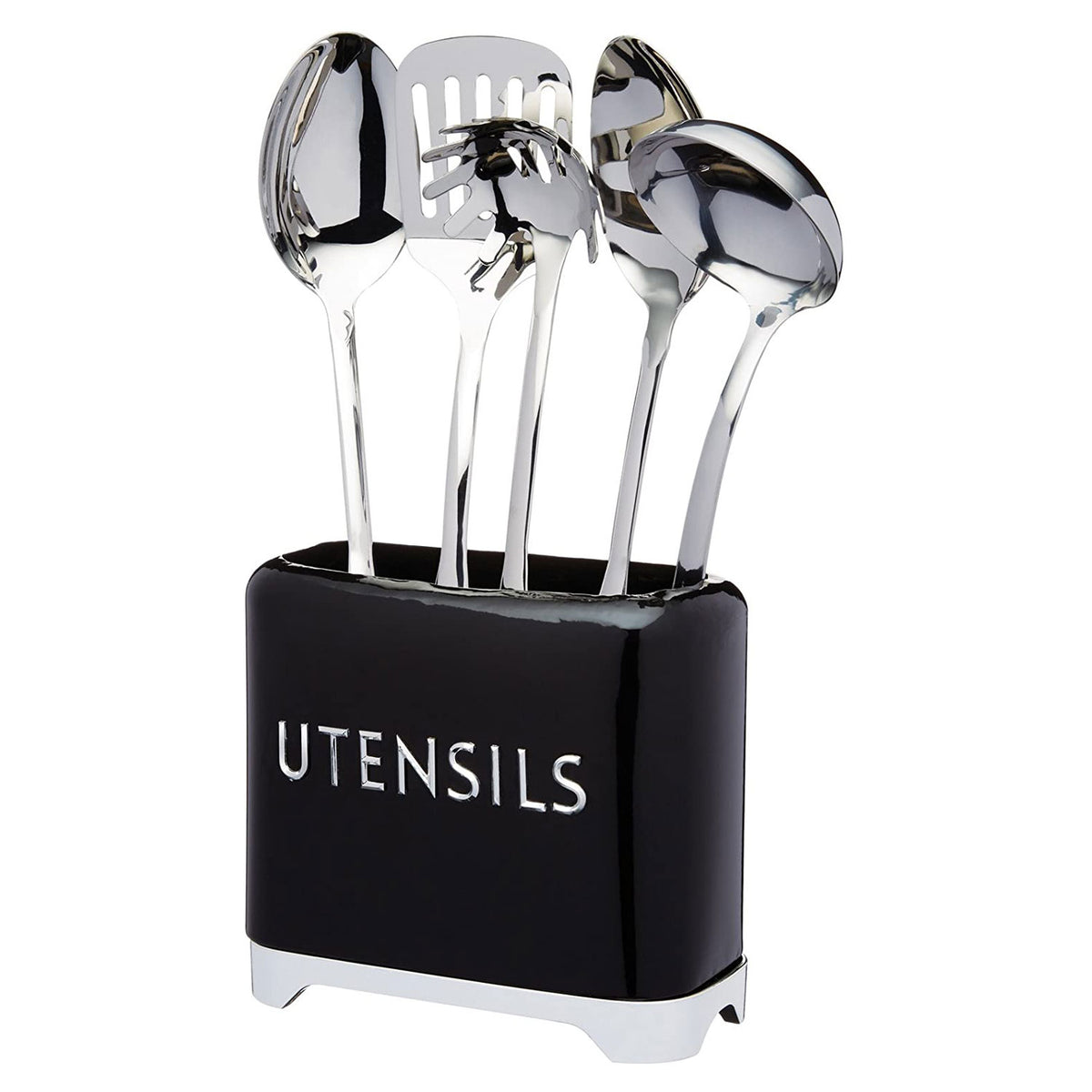 KitchenCraft Lovello Retro Utensil Holder With Geometric Textured Finish - Midnight Black Main image