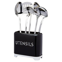 KitchenCraft Lovello Retro Utensil Holder With Geometric Textured Finish - Midnight Black