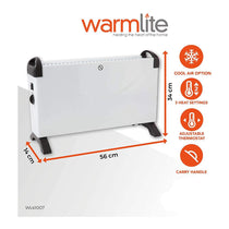 Warmlite Convection Heater with Adjustable Thermostat 3 Heat Settings 2000 W - White