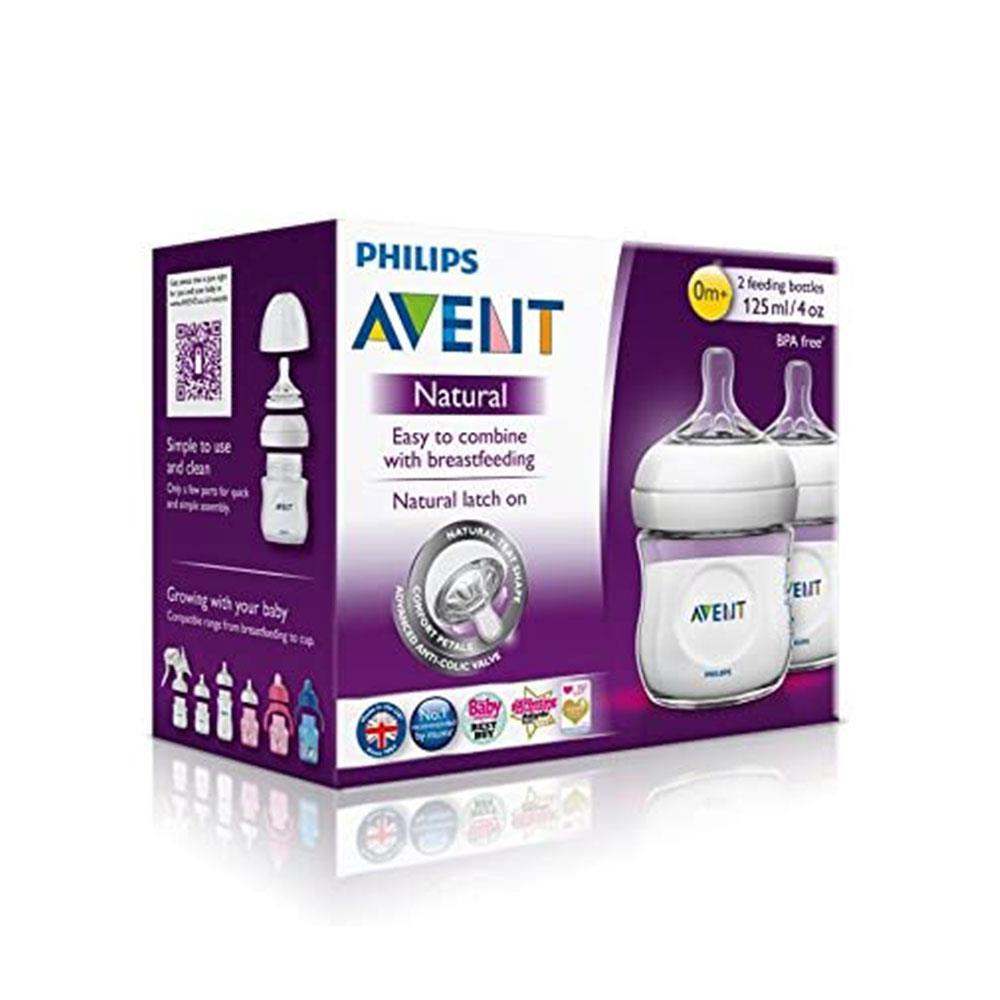 Philips Avent Natural Newborn Baby Feeding Bottle 2 x 125 ml/4oz 0-12 Months - Transparent