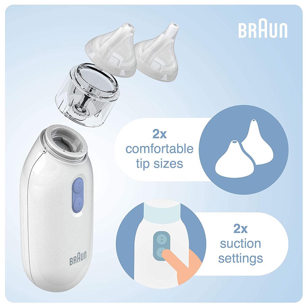 Braun Nasal Aspirator Clear Stuffy Noses Quickly & Gently. Electric nasal aspirator
