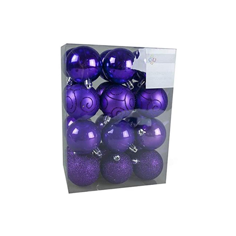 Premier Shatterproof Christmas Tree Baubles Balls 60mm Set of 24 - Purple Main image