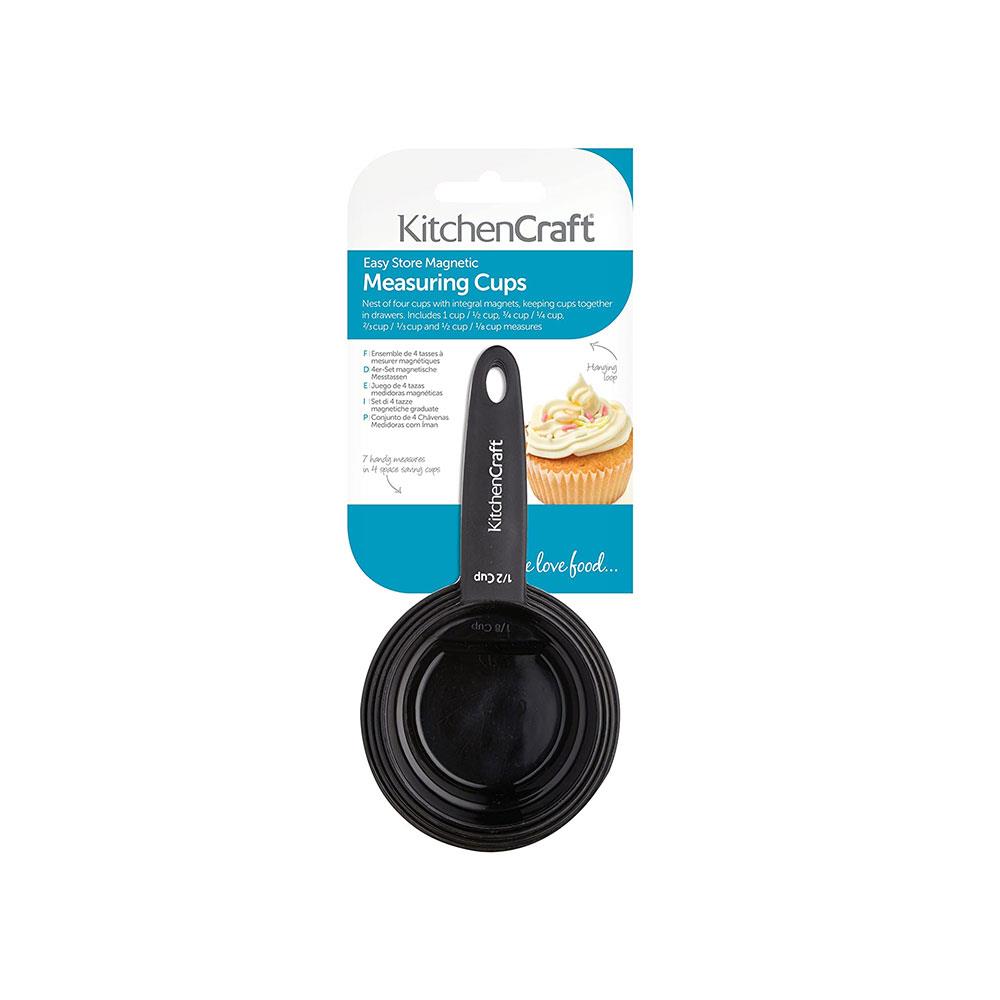 KitchenCraft Nesting Magnetic Set of 4 Measuring Cups - Black