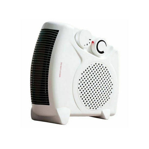 Fine Elements 2000W Dual Position Fan Heater Upright Or Flat Electric Heater With 2 Heat Settings Thermostat And Safety Cut-Out White