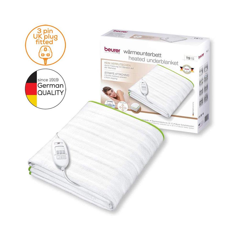 Beurer Ecologic+ Double Heated Underblanket With Elastic Straps Fleece 152cm x 122cm - White