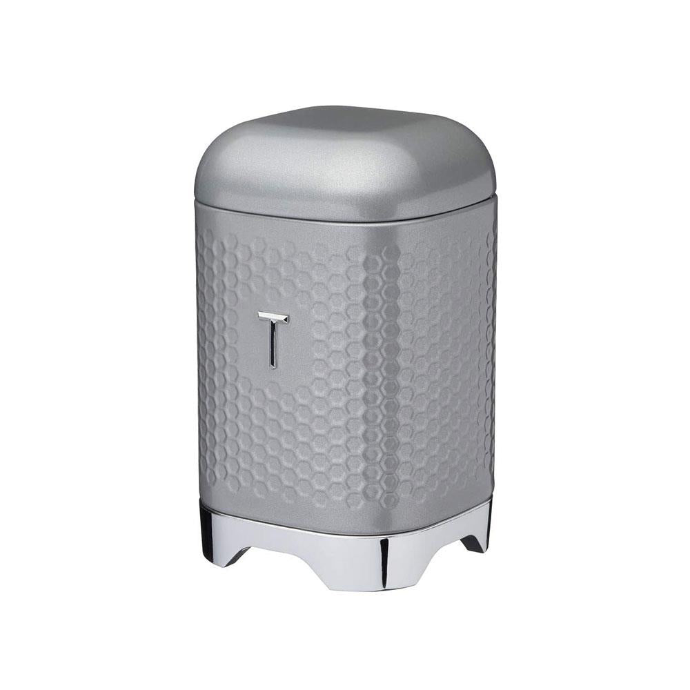 KitchenCraft Lovello Textured Retro Tea Canister With Geometric Embossed Finish 11 x 11 x 19 cm (4.5" x 4.5" x 7.5") - Shadow Grey