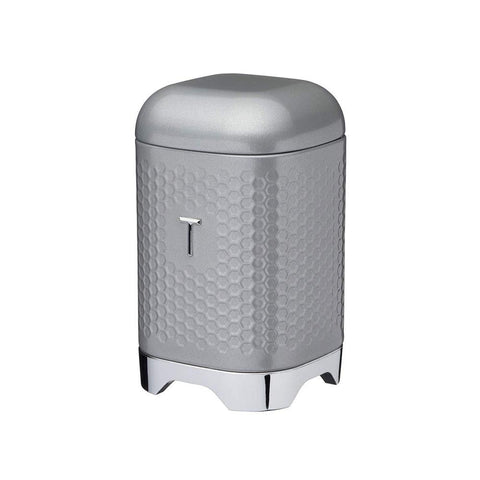 KitchenCraft Lovello Textured Retro Tea Canister With Geometric Embossed Finish 11 x 11 x 19 cm (4.5" x 4.5" x 7.5") - Shadow Grey