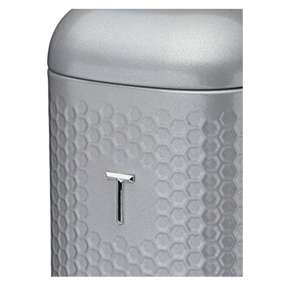 KitchenCraft Lovello Textured Retro Tea Canister With Geometric Embossed Finish 11 x 11 x 19 cm (4.5" x 4.5" x 7.5") - Shadow Grey