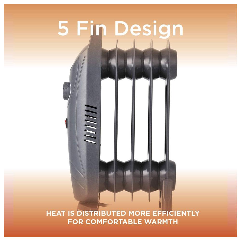 Warmlite 5 Fin Oil Filled Radiator with Adjustable Thermostat and Overheat Protection 650 W - Dark Titanium