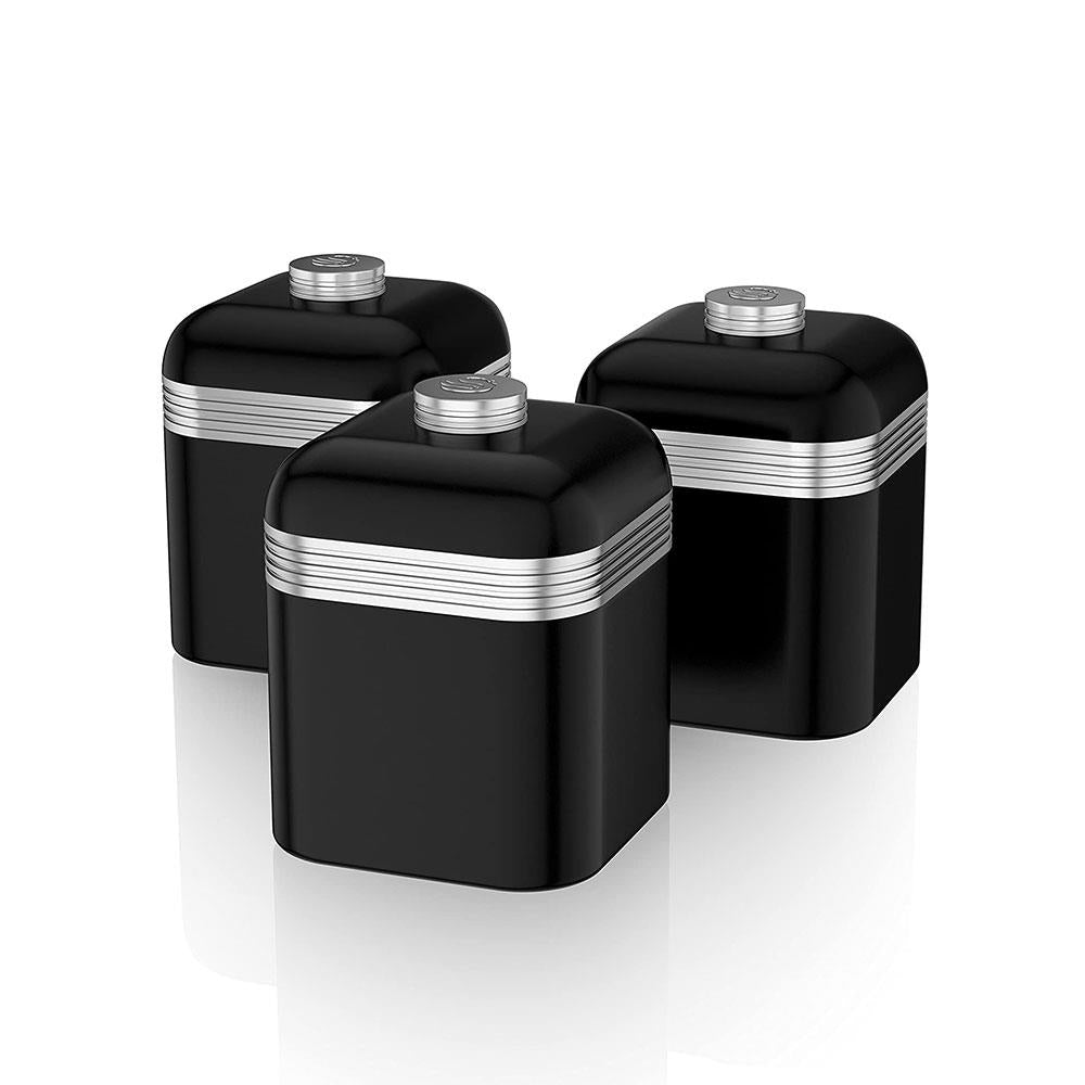 Swan Retro Set of 3 Canisters Tea Coffee Sugar - Black